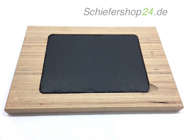 Schieferplatte mit Holzbrett aus Buche 20 x 30 cm