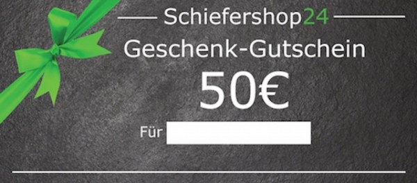 Schiefershop24 Geschenkgutschein 50 Euro Vorderseite