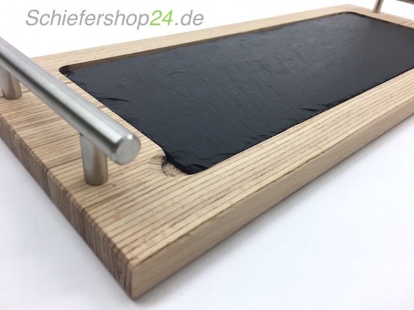 Schieferplatte mit Holzbrett aus Buche 20 x 50 cm