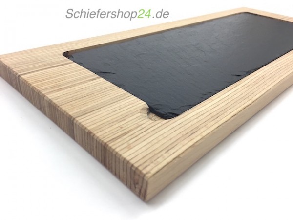 Schieferplatte mit Holzbrett aus Buche 20 x 50 cm