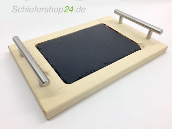 Schieferplatte mit Holzbrett aus Fichte 20 x 30 cm