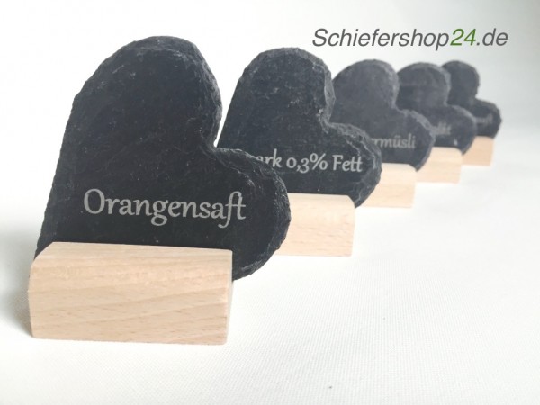 Schieferherz mit Holzsockel 3 er Set